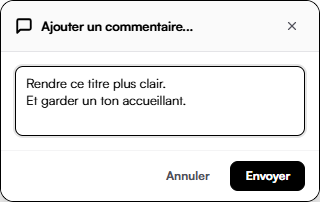 Fenêtre de commentaire Commyweb avec un texte saisi et le bouton Envoyer.